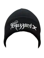 a black beanie with the word blazzard written on it