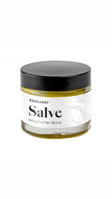 a jar of kannaway salve has a black lid