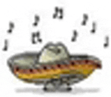 a cartoon illustration of a mexican sombrero with music notes coming out of it .