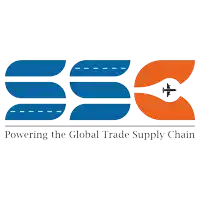 a logo for ssc powering the global trade supply chain with an airplane