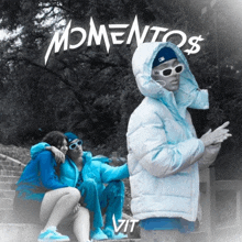 a man in a hooded jacket stands in front of a sign that says momentos on it