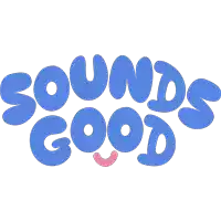 a blue logo that says sounds good with a smile