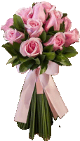 a bouquet of pink roses with a pink bow