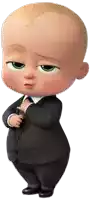 a cartoon baby wearing a suit and tie with his arms crossed