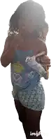 a little girl wearing a blue tank top with a crown on it is holding a bag of chips