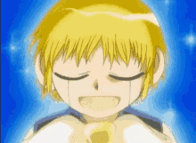 a drawing of a boy with yellow hair crying