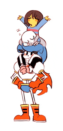 a cartoon drawing of papyrus carrying frisk on his back