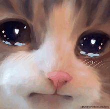 a painting of a cat with tears in its eyes