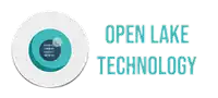 a logo for open lake technology shows a blue eye