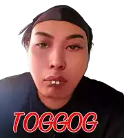 a man with a bandana on his head and the word toggog in red