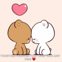 two teddy bears kissing with a heart above them and the words together forever tory dias and amy dias