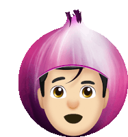 a man with a surprised look on his face is wearing a purple onion on his head