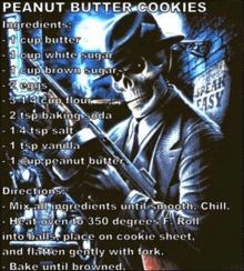 a recipe for peanut butter cookies with a picture of a skeleton