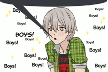 a cartoon of a boy surrounded by the words boys