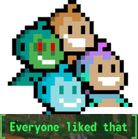 a pixel art of a group of people with the words everyone liked that below them