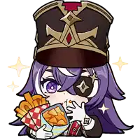 a girl with purple hair is eating french fries