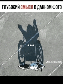 a shadow of a person in a wheelchair is cast on a concrete surface