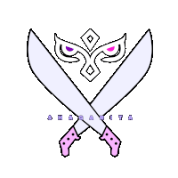 a drawing of a mask and two swords with the word shagarita underneath