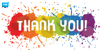 the word thank you is on a white background with rainbow colored splashes