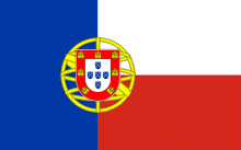 a red white and blue flag with a coat of arms on it