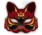 a red and gold mask with a cat 's face on it .