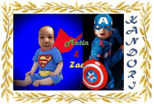 a baby in a superman costume and a baby in a captain america costume