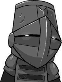 a black and white cartoon of a knight wearing a helmet .