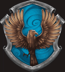 a shield with a bird on it that looks like harry potter