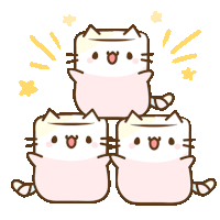 three pink cats are stacked on top of each other with a yellow star in the background