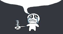 a cartoon character is crying and holding a pan