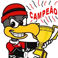 a cartoon of a bird holding a trophy with the word campeao behind him