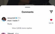 a screenshot of sexyyred 's instagram page with comments