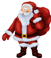 a cartoon drawing of santa claus carrying a large red bag