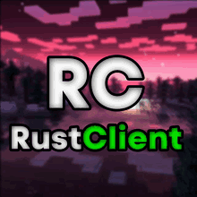 a logo that says rc rustclient with a blurred background