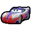 a pixel art of a red , white , and blue race car from cars .