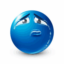 a blue smiley face with tears coming out of its eyes .