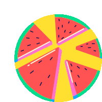 a colorful circle with slices of watermelon in it on a white background