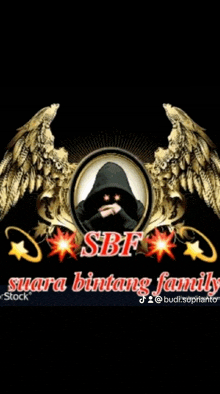 a logo for sbf suara bintang family shows a man with wings