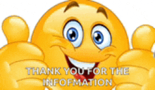 a smiley face giving a thumbs up with the words thank you for the information