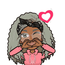 a cartoon of a girl with curly hair making a heart shape with her hands