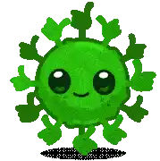 a cartoon illustration of a green virus with a face