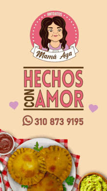 an advertisement for hechos con amor shows a plate of food