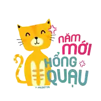 an illustration of a cat with the words nam moi hong quau on it