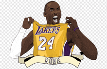 a drawing of a basketball player holding up a lakers jersey