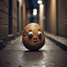 a potato with a face on it is sitting on the ground