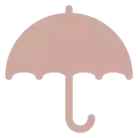 a pink umbrella on a white background with a curved handle