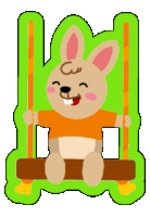 a cartoon bunny is sitting on a swing with the letter l behind him