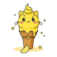 a cat shaped ice cream cone with yellow frosting