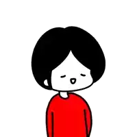 a cartoon drawing of a person with black hair and a red shirt