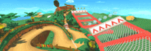 a blurred image of a video game with a red and white fence that says " aaa "